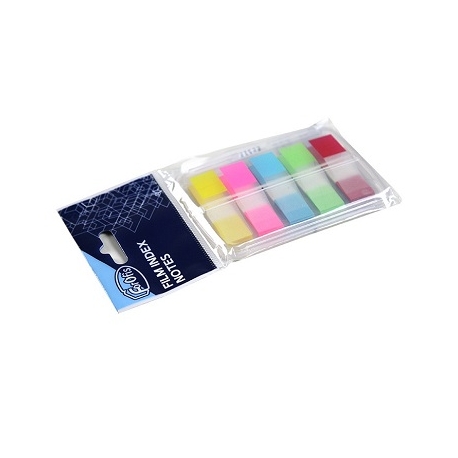 Plastikiniai indeksai-žymekliai FOROFIS, 44x12mm, 150 lapelių, 5 neoninės sp., dėžutėje