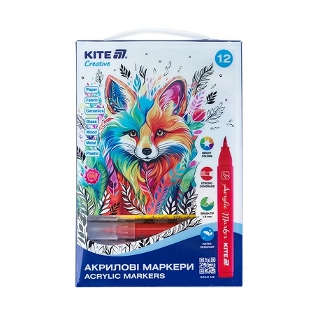 Akrilinių žymeklių rinkinys CREATIVE, Kite, 12 spalvų