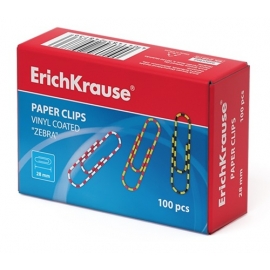 Sąvaržėlės ZEBRA, ErichKrause, ilgis 28mm, 100vnt., dengtos dvispalviu plastiku, įvairių sp.