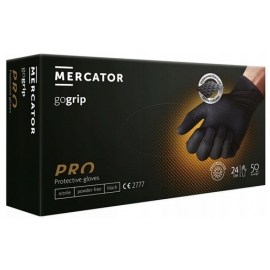 Vienkartinės nitrilinės pirštinės MERCATOR GoGrip Black, M dydis, juodos sp., be pudros, 50 vnt.
