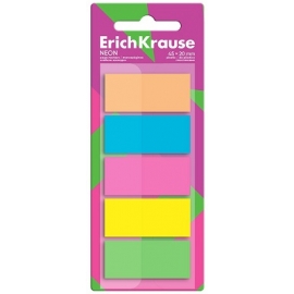 Plastikiniai indeksai-žymekliai NEON, ErichKrause, 45x20mm, 100 lapelių, 5 spalvos
