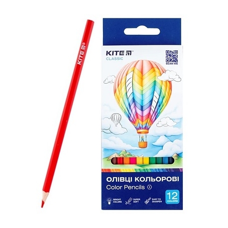 Spalvoti šešiabriauniai pieštukai CLASSIC, Kite, 12 sp.