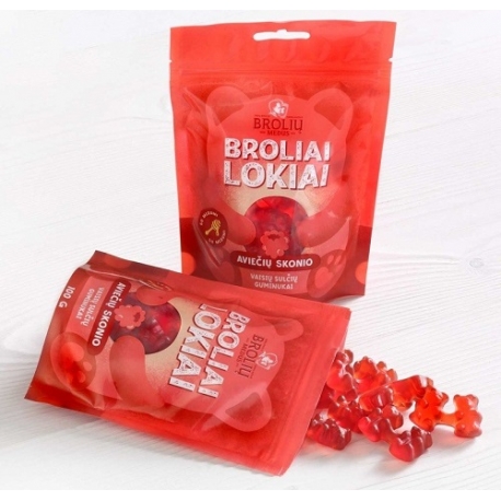 Guminukai BROLIAI LOKIAI, aviečių skonio, su medumi, 100 g