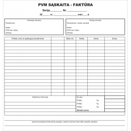 PVM sąskaita-faktūra, 8col.x2x50 (200x210 mm), be Nr.