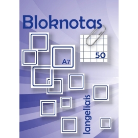 Bloknotas, A7, 50 lapų, langeliais, 70gsm, klijuotas viršuje