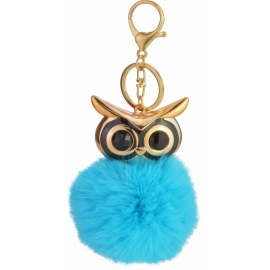 Raktų pakabukas OWL, 60x100mm, mėlynos ir aukso sp., pūkuotas
