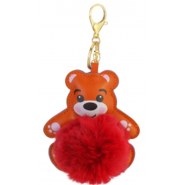Raktų pakabukas TEDDY BEAR, Maxi, 100x110mm, rudos ir raudonos sp., pūkuotas