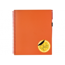 Bloknotas SPLASH, Optima, B5, 120 lapų, langeliais, 65gsm, su spirale šone, su tušinuku, plastikinis oranžinės sp. viršelis