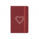 Užrašų knyga HEART, A5, 128 lapai, 70gsm, langeliais, su skirtuku, vokeliu ir gumele, vyšninės sp. viršelis dengtas tekstile