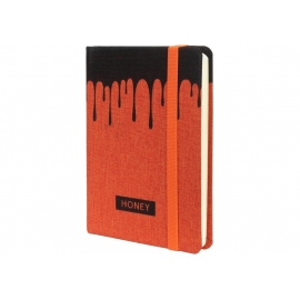 Užrašų knyga HONEY, A6, 128 lapai, 70gsm, linija, su skirtuku, vokeliu ir gumele, oranžinės sp. viršelis dengtas tekstile