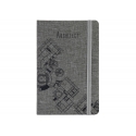 Užrašų knyga ARCHITECT, A5, 128 lapai, 70gsm, langeliais, su skirtuku, vokeliu ir gumele, pilkos sp. viršelis dengtas tekstile