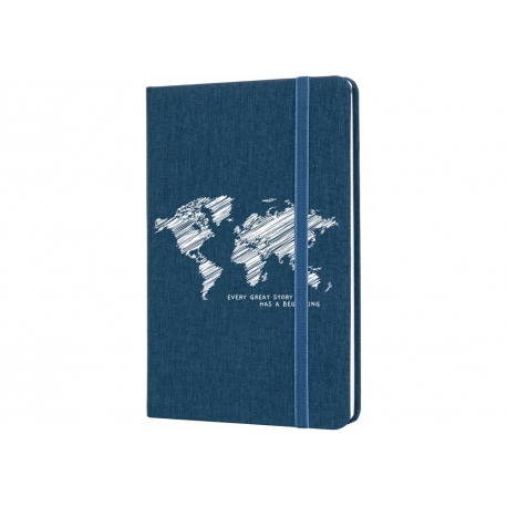 Užrašų knyga MAP, A5, 128 lapai, 70gsm, langeliais, su skirtuku, vokeliu ir gumele, t. mėlynos sp. viršelis dengtas tekstile