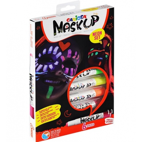 Išsukamos kreidelės piešimui ant veido MASKUP, Carioca, 6 neoninės sp.
