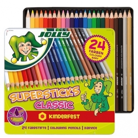 Spalvoti pieštukai 24 sp. 3D metalinėje dėžutėje SUPERSTICKS CLASSIC, Jolly