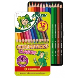 Spalvoti pieštukai 12 sp. 3D metalinėje dėžutėje SUPERSTICKS CLASSIC, Jolly