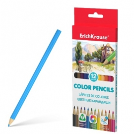 Spalvoti pieštukai, ErichKrause, storis 3mm, tribriauniai, 12 spalvų