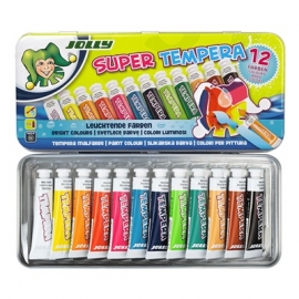 Tempera SUPER, Jolly, 12 spalvų po 7,5ml, metalinėje dėžutėje