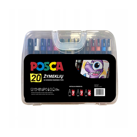POSCA rinkinys, 20 žymeklių plastikinėje dėžutėje